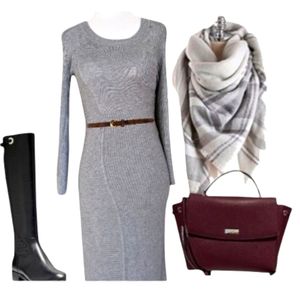 NWT H& M Gray Casual Slim Mid-long Sweater Dress Size S